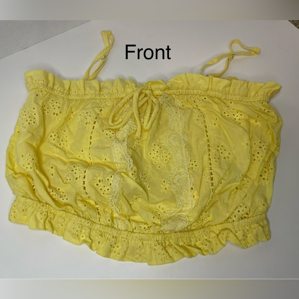 Yellow Eyelet Fabric Crop Tank Top